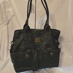 Dooney & Bourke Dark Leather Tote with Gold Accents